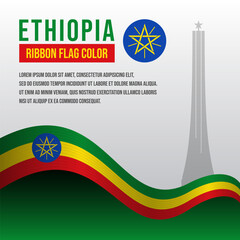 Ethiopia ribbon flag with Memorial Monument silhouette and decoration