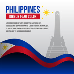 Philippines ribbon flag with National Monument silhouette and decoration