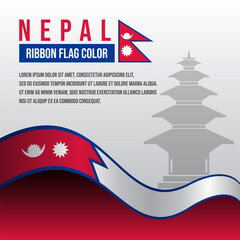 Nepal ribbon flag with Temple silhouette and decoration