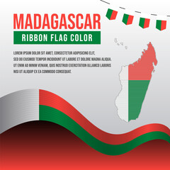 Madagascar ribbon flag with Country maps on striped style
