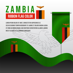 Zambia ribbon flag with Pennant flag and decoration