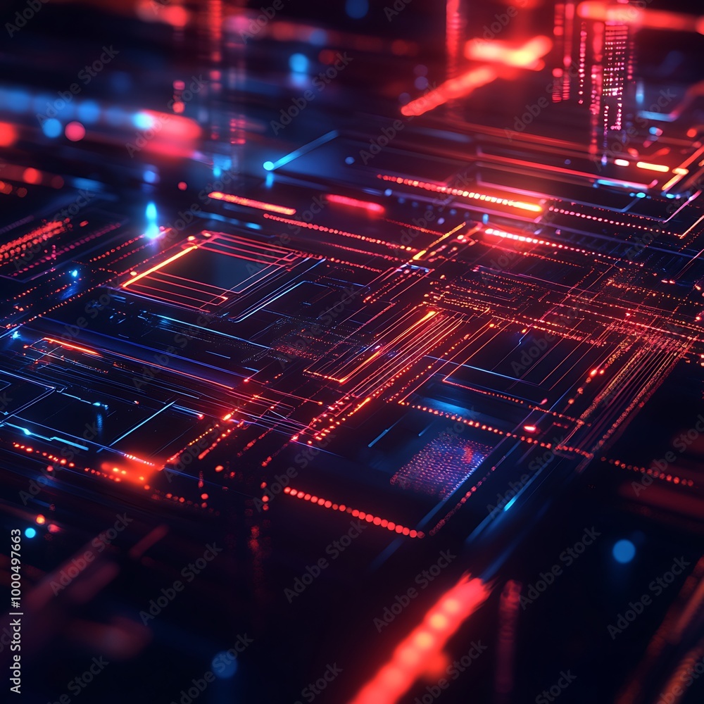 Poster modern 3d abstract technology background with glowing lines and dynamic shapes