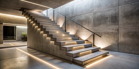 Obraz premium Modern Microcement Stairs with Sleek Design and Textured Finish in Contemporary Interior Space