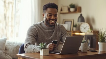 Obraz premium Smiling Man Working at Home