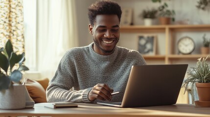 Happy Man Working from Home