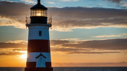 sunset behind a historic lighthouse background