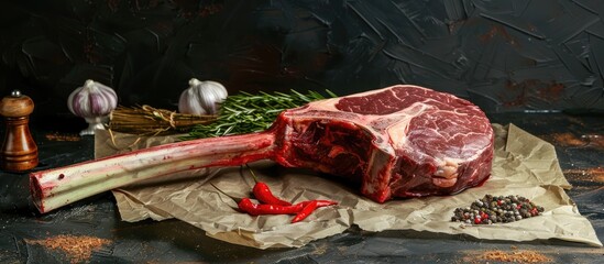 Dry Aged Raw Tomahawk Beef Steak With Ingredients For Grilling