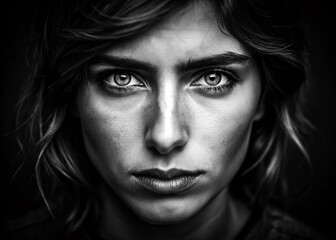 Fototapeta premium Monochrome Portrait of a Face Highlighting Expressions in Black and White for Artistic Inspiration