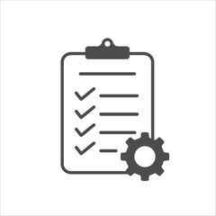 Clipboard with gear icon. Project order, work, setting, technical support check list, management concept. vector illustration