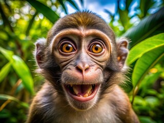 Fototapeta premium Playful Cartoon Monkey with a Cheerful Expression in a Colorful Jungle Setting for Fun Designs