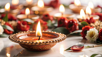 3D Floating Diya with Soft Glow - Gravity Defying Bhai Dooj Icon - Traditional Diya Concept in Mid Air, Illuminated Flame on White Background