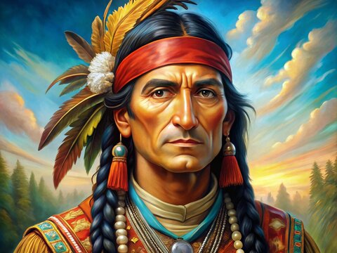 Portrait of Tecumseh, Native American Leader, Historical Figure, Strong Determination and Leadership