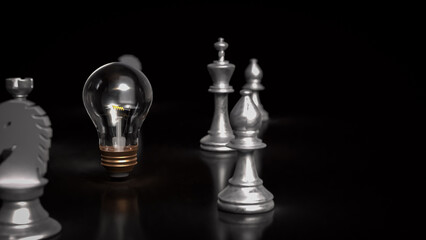 The light bulb  and chess for idea or business concept 3d rendering.
