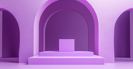 Minimalist Neon Arch Stage with Vibrant Purple Lighting