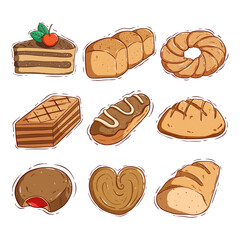 set of cookies or bakery product with cute doodle style