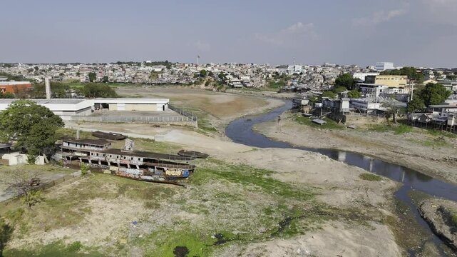 Drone flies away from Parque Senador Jefferson Peres toward Educandos neighborhood in Manaus, Amazonas, Brazil