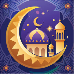 Fototapeta premium Feast of Breaking the Fast. Eid Mubarak. Islamic greeting cards template with Ramadan for wallpaper design. Poster, media banner. A set of vector illustrations.