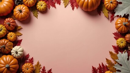 Thanksgiving decoration border 3D rendering in pastel red background