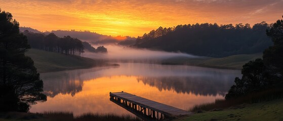 Peaceful Forest Reflection at Golden Hour