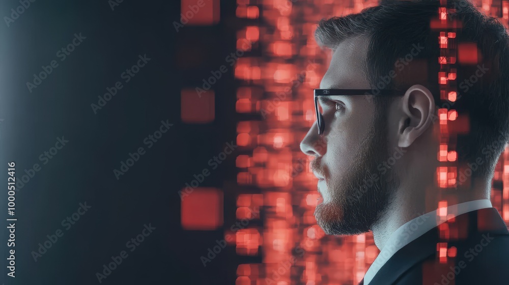 Aufkleber businessman in profile with data visualization background