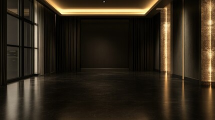 Empty elegant dark room at night with copy space