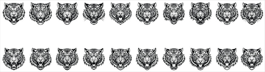 Fototapeta premium Tiger head line art silhouette vector illustration isolated on a white background.