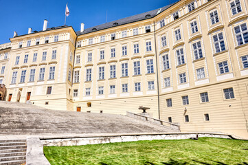 Fototapeta premium Prague, Czech Republic - July 16, 2024: Architectural details of buildings in and around the Prague Castle in the Czech Republic 