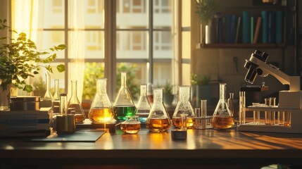 Laboratory Scene with Glassware and Natural Light