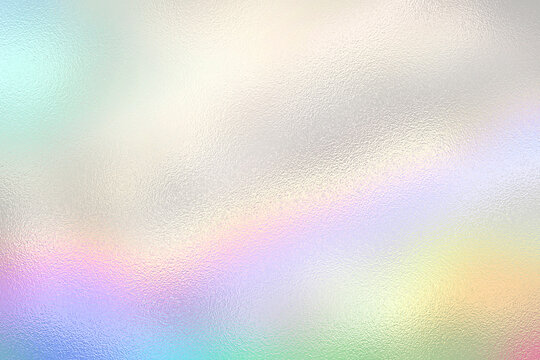Silver iridescent, hologram rainbow foil texture background.