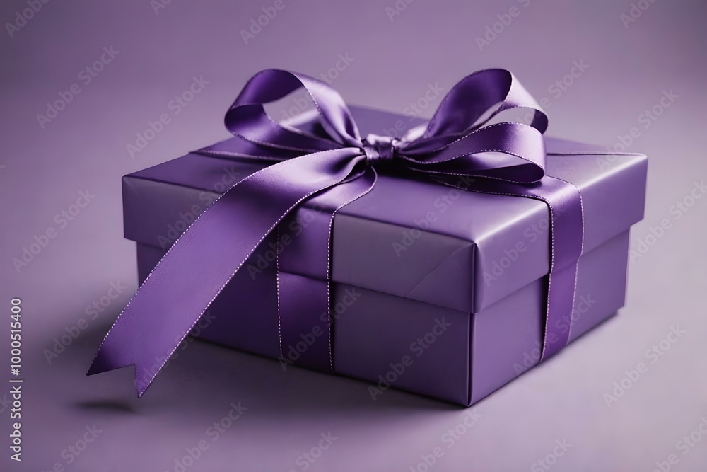 Wall mural purple gift box with purple ribbon and bow in a isolated background