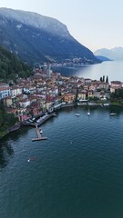 Morning aerial view of the town of Varenna in Lake Como Italy