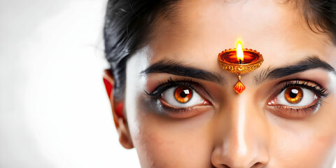 Macro Shot: Bhai Dooj Diya Reflection in Eyes - Capturing Intricate Light Effects & Emotions - Futuristic Glow in Traditional Scene