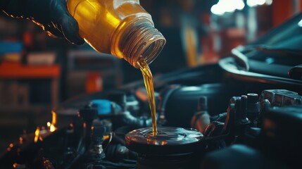 Mechanic Pouring Engine Oil
