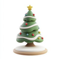 Minimalistic green pine tree figurine on a white background, creating a modern holiday aesthetic.