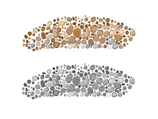 close up sand and round stone on white background.