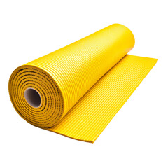Bright yellow yoga mat ready for morning practice, cutout transparent png