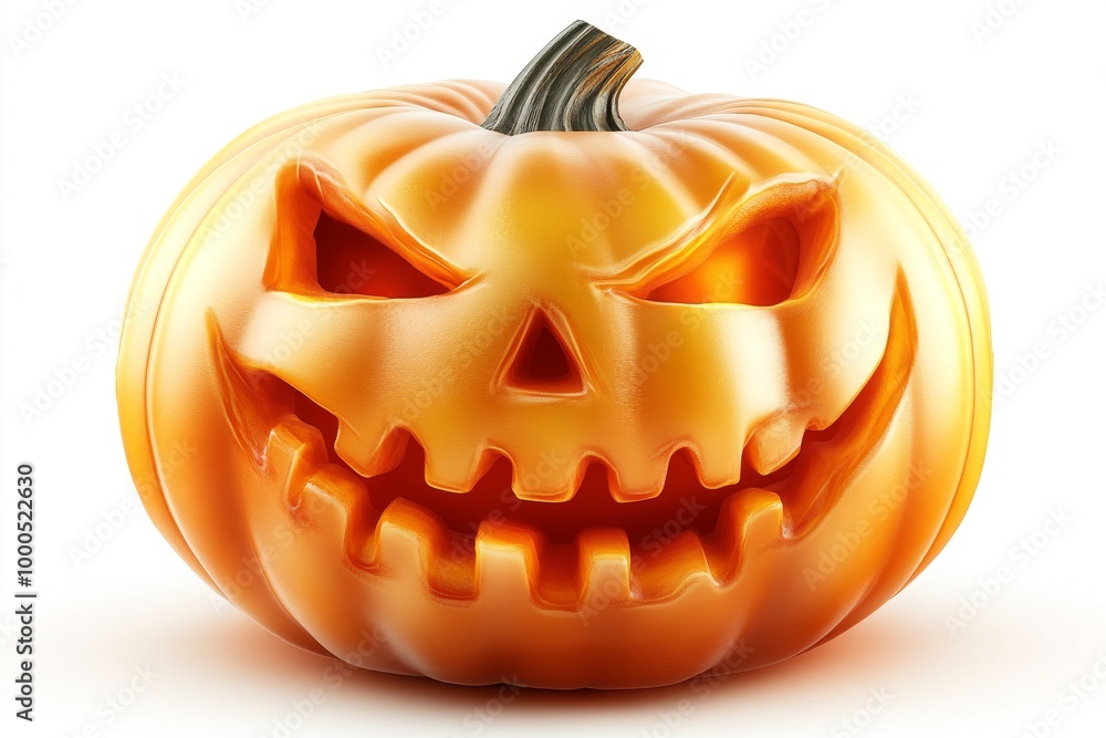 Poster realistic carved pumpkin with a fierce expression glowing from within designed to add a spooky and e