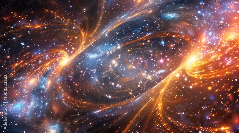 Aufkleber pulsing curves of light weaving through the vastness of space, with a cosmic backdrop filled with st