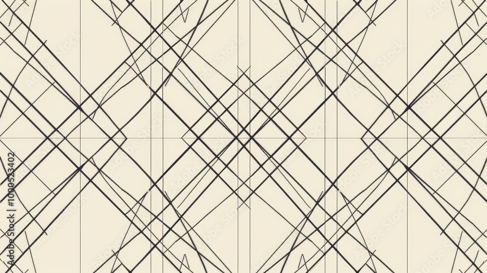 Poster simple black and white geometric pattern with thin lines forming a symmetrical design, ideal for min