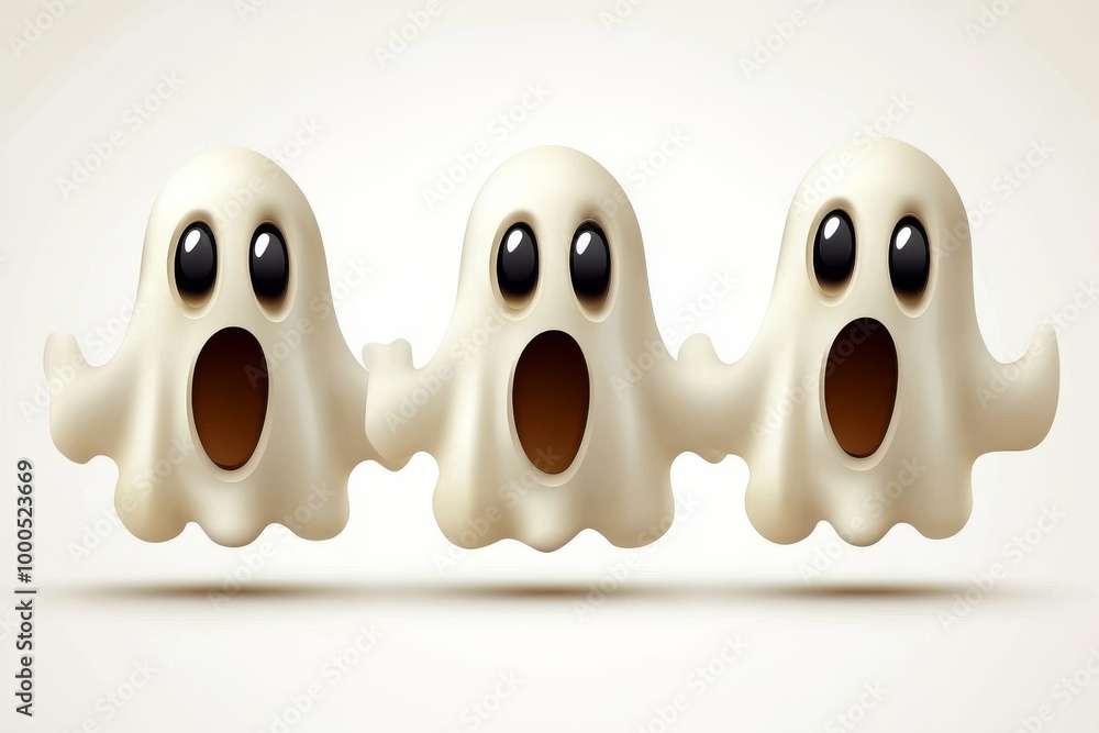 Aufkleber three cute ghost characters with wide open mouths hovering against a light background ideal for play
