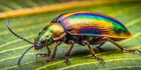 Fototapeta premium Stunning Close-Up of a Gold Necked Carrion Beetle on Leaf Showcasing Its Unique Colors and Details