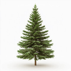 Realistic green pine tree on a white background, showcasing lush branches and a classic holiday look