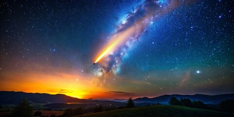 Fototapeta premium Stunning Comet Illuminating the Night Sky with a Bright Tail of Light and Stars in the Background