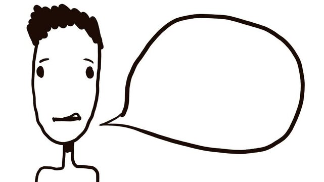 A cartoon head of a character tells or speaks to the viewer. There is a dialog bubble next to it for inserting text.