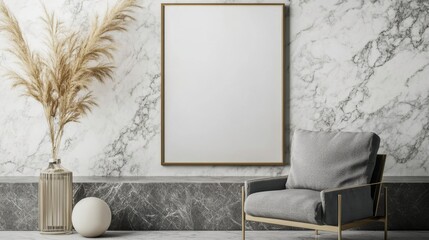 Stylish Poster Frame Displayed in a Contemporary Living Room With Elegant Marble Accents. Generative AI
