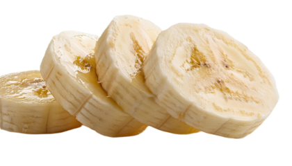 Rodajas de plátano fresco sobre un fondo transparente, sin fondo 
