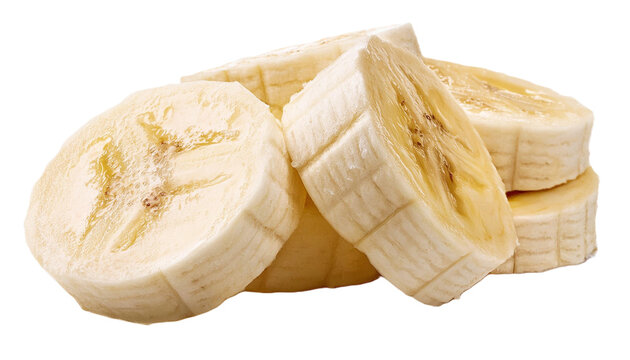 Rodajas de pl&aacute;tano fresco sobre un fondo transparente, sin fondo 