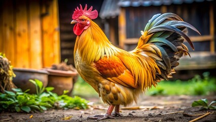 Stunning Golden Sebright Rooster Displaying Vibrant Feathers in a Natural Farmyard Setting