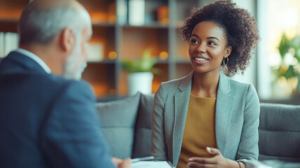 Fototapeta premium Confident Young Black Businesswoman Talking to Senior Colleague