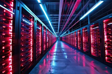 Fototapeta premium Cryptocurrency mining farm, illustrating the digital economy
